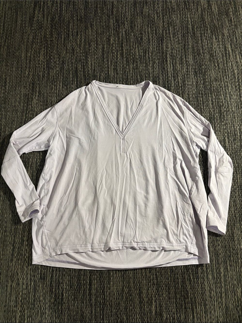 Lululemon Back In Action V Neck Long Sleeve Shirt Lavender Dew Pima Cotton Sz 12